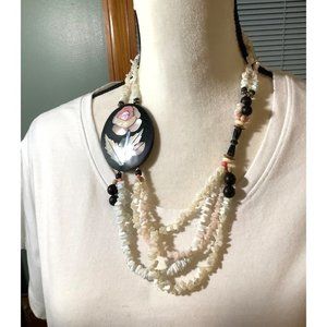 Mother-of-Pearl Cameo & Shell Necklace -- 20"